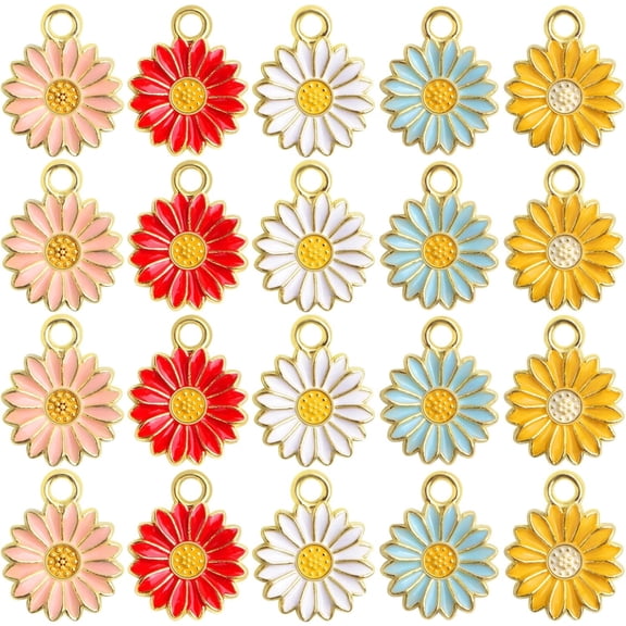 Aylifu 30 Pieces Gold Plated Sunflower Charms, Multicolor Enamel Daisy Flower Decorative Pendants for Diy Earrings Crafts Jewelry Making Supplies