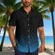 thumbnail image 1 of Blusa y camisa de manga corta con cuello vuelto para hombre, blusa informal de moda con cuello vuelto, estampado degradado, camisa de manga corta con botones, blusa de poliéster para hombre, 1 of 6
