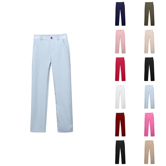 Girls School Uniform Straight Leg Pants Girls Pants for Kids Daily Casual Outdoor Trousers with Pockets Durable High Stretch Fabric for 5-16 Years