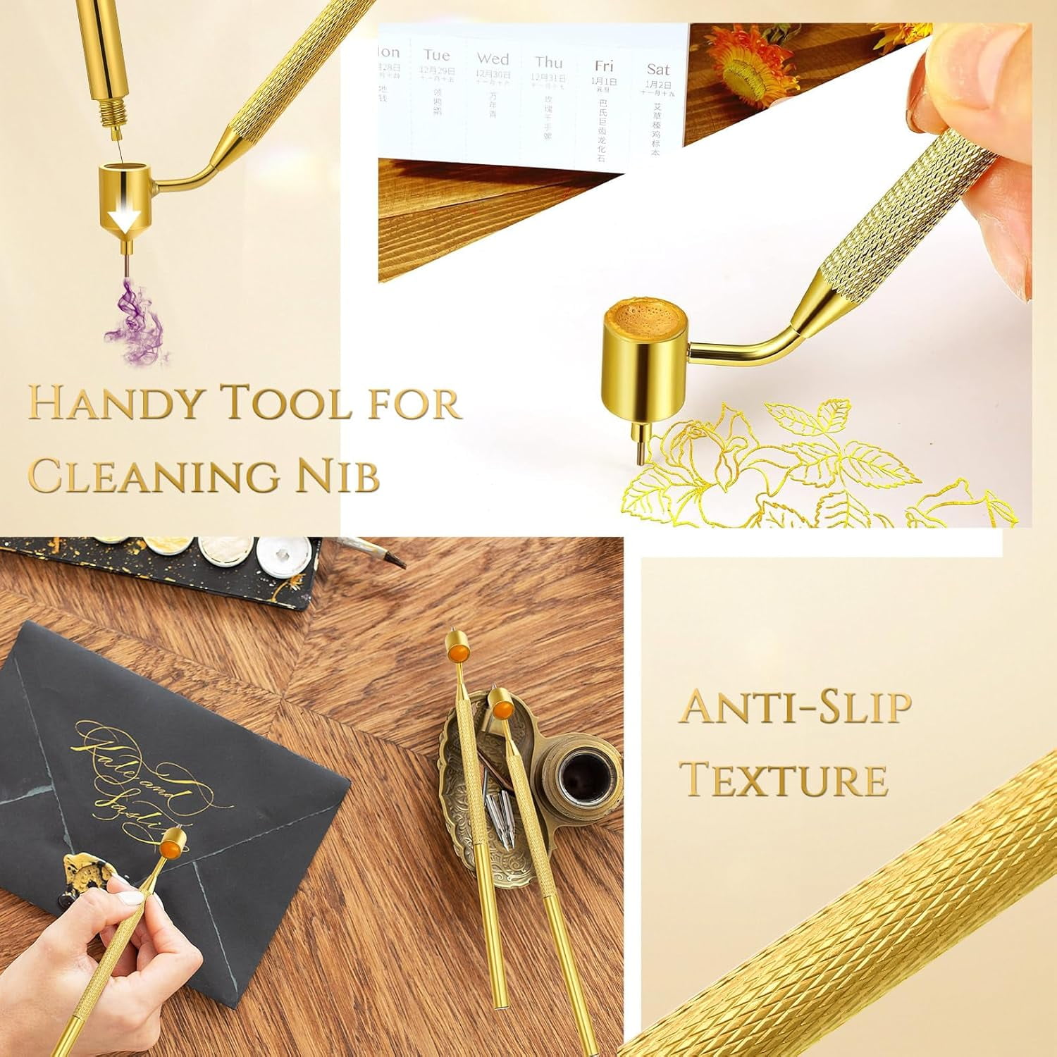 ABCISI 4 Pieces 0.5mm Detailing Fine Line Painting Pens, Gold Fluid Writer Paint Touch up Applicator Fine Line Pen for Rock Chips and Scratch Repair Tip Brass Construction
