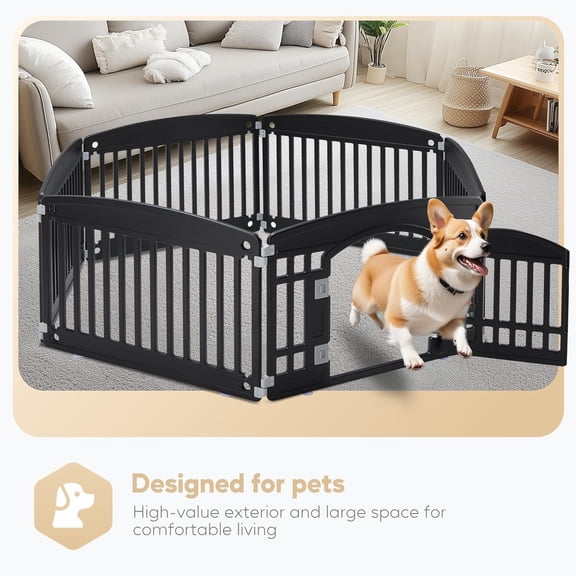 Plastic Dog Playpen, 24" Exercise 6-Panel Pet Playpen with Door, Safe and Secure, Folding and Portable Puppy Playpen for Puppies and Small Dogs, Black