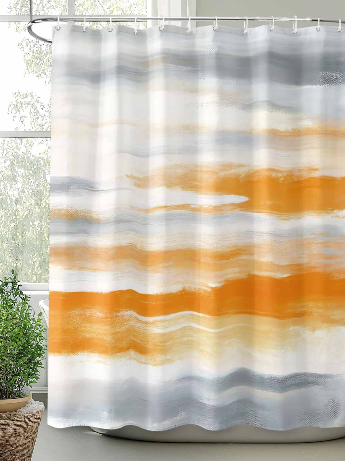 Boanket Polyester Fabric Orange Gray White Shower Curtain, Farmhouse Abstract Ombre Texture Waterproof Bathtub Curtain Bathroom Decor Set with Hooks 72 x 84 Inches,