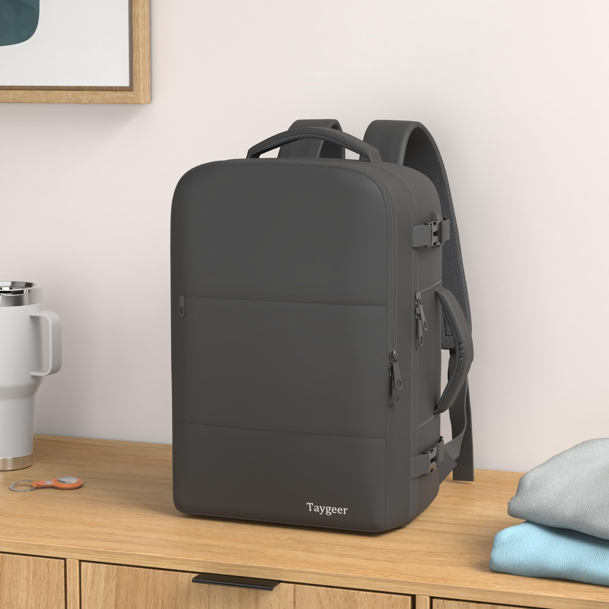 Taygeer Travel Laptop Backpack for Women Men, 35L Carry on Luggage Backpacks with Shoe Pouch,Black