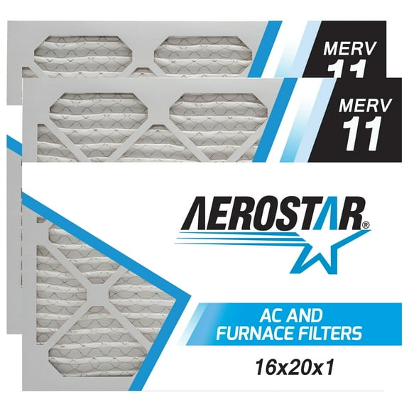 Aerostar 16x20x1 MERV 11 Pleated Air Filter, 2 Pack, Furnaces Filter, HVAC Filter