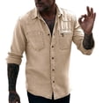 thumbnail image 2 of Men's Button Down Shirts Black Big and Tall Long Sleeve Solid Turndown Collar Casual Button Front Zipper Blouse, 2 of 6