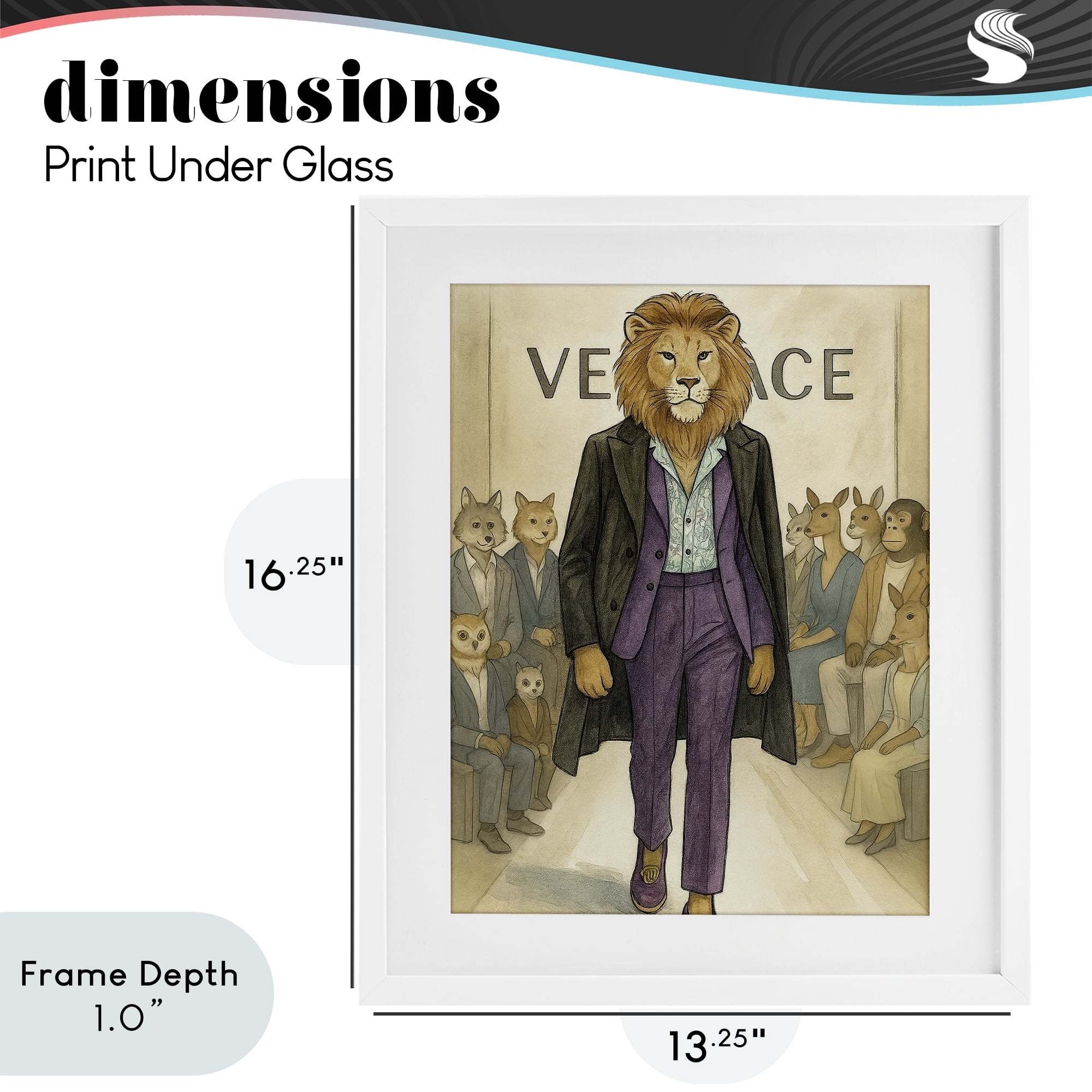 Stupell Industries Fashion Runway Lion White Framed Print Under Glass, design by Grotto Studios