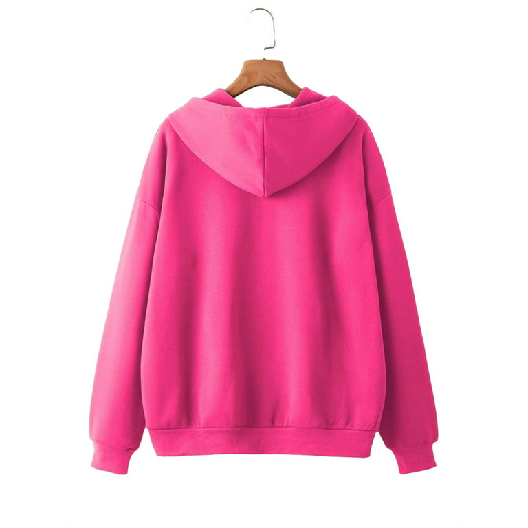 Women's Casual Plain Pullovers Hooded Hot Pink Plus Size