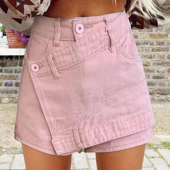 Endives Women's Jean Denim Skort High Waisted Asymmetrical Short Skirt