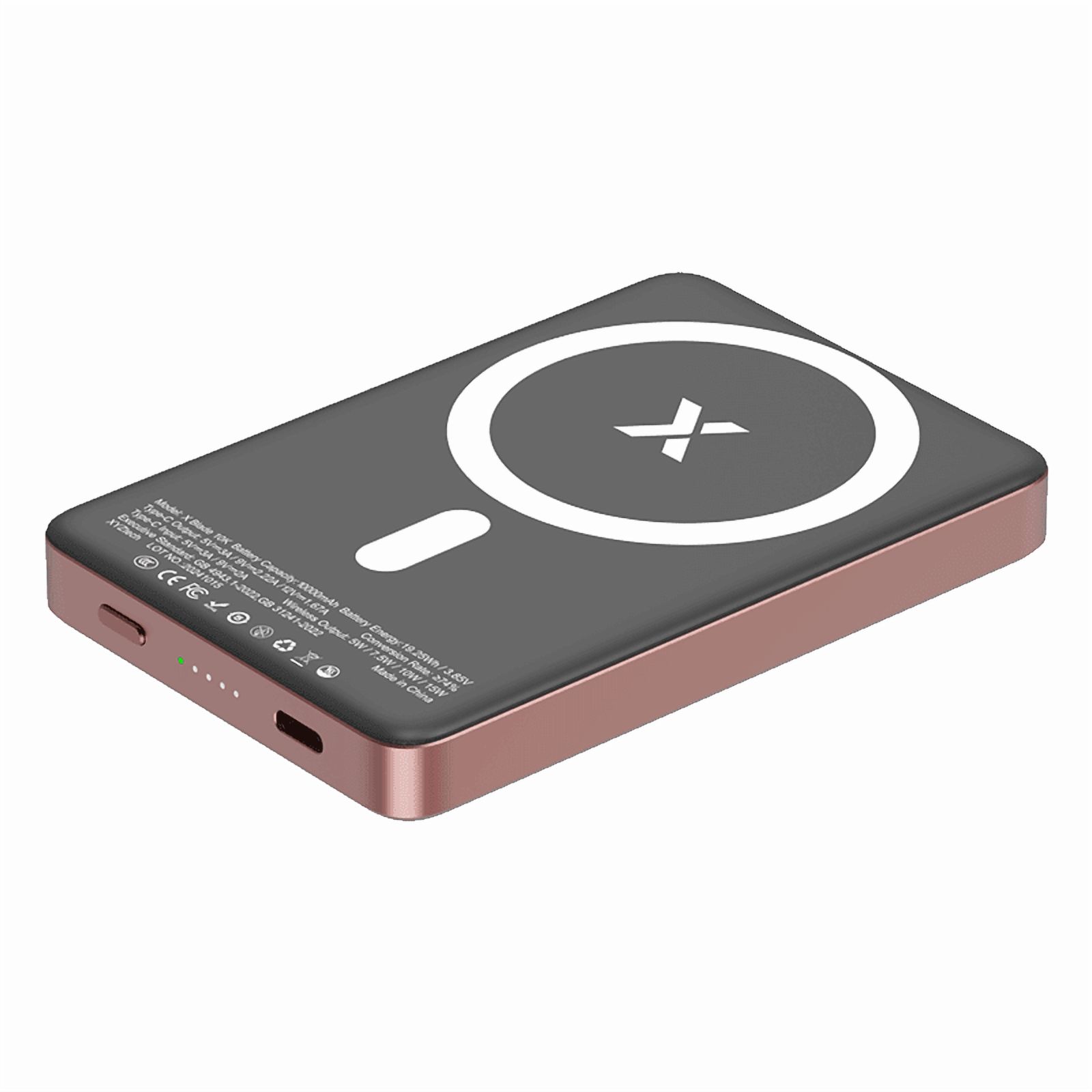 XYZtech X Blade 10K Wireless Power Bank - 10000 mAh - Metal Casing Design, Compatible with iPhone and Samsung, Rose Gold