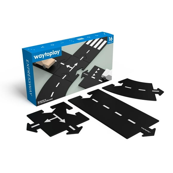 Waytoplay Expressway, 16 Piece Circuit for Toy Cars - Flexible, Indestructible, and Waterproof - Modular Car Tracks - Made in The Netherlands