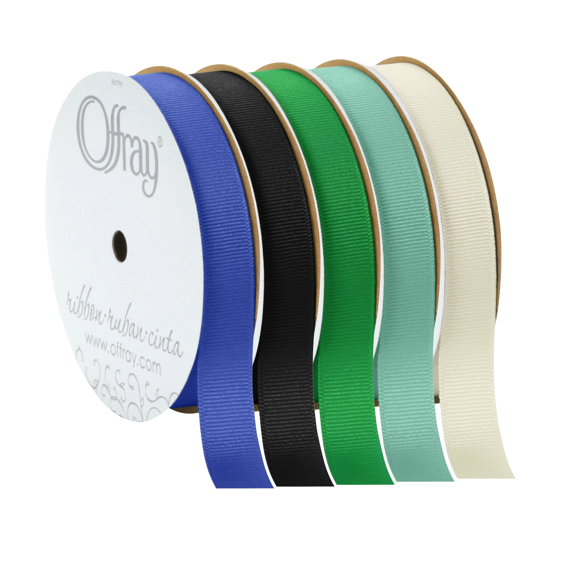 (5 pack) Offray Ribbon, Century Blue 5/8 inch Grosgrain Polyester Ribbon, 18 feet