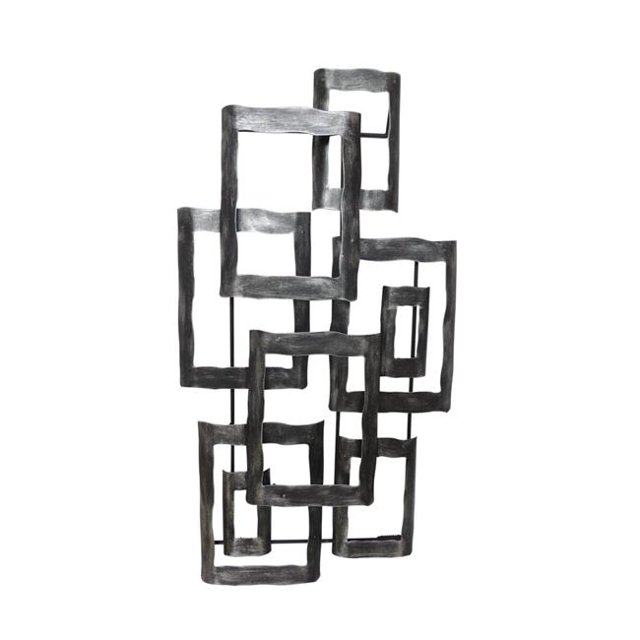 Benjara BM217123 Interconnected Rectangles Hammered Metal Frame Wall Decor, Gray