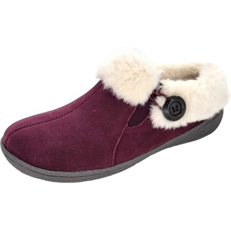 

Clarks Womens Suede Leather Slipper with Gore and Bungee JMH2213 - Warm Plush Faux Fur Lining - Indoor Outdoor House Slippers For Women 7 M US Burgundy