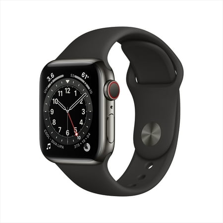 Apple Watch Series 6 GPS + Cellular, 40mm Graphite Stainless Steel Case with Black Sport Band - Regular