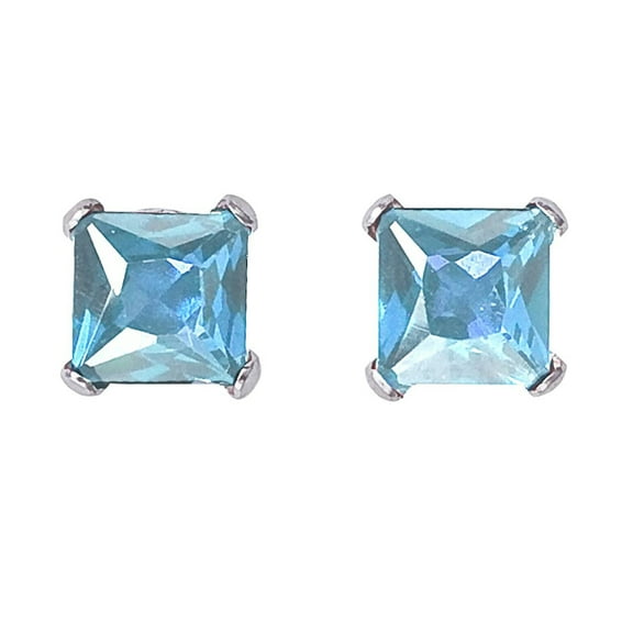 Paris Jewelry 14k White Gold 1 Ct Square Created Aquamarine Stud Earrings Plated