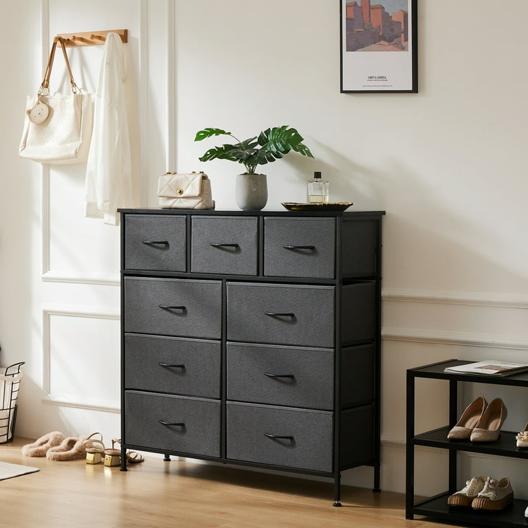 edx 9 Drawer Dresser, Grey Fabric Storage Organizer, Wood Top, Bedroom Chest  of Drawers - Walmart.com