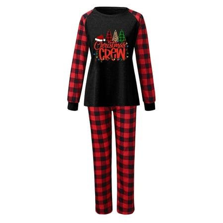 

Women Christmas Letter Plaid Print Long Sleeve T Shirt Top Pants Xmas Lightweight Sleepwear Holiday Family Matching Pajamas Outfit