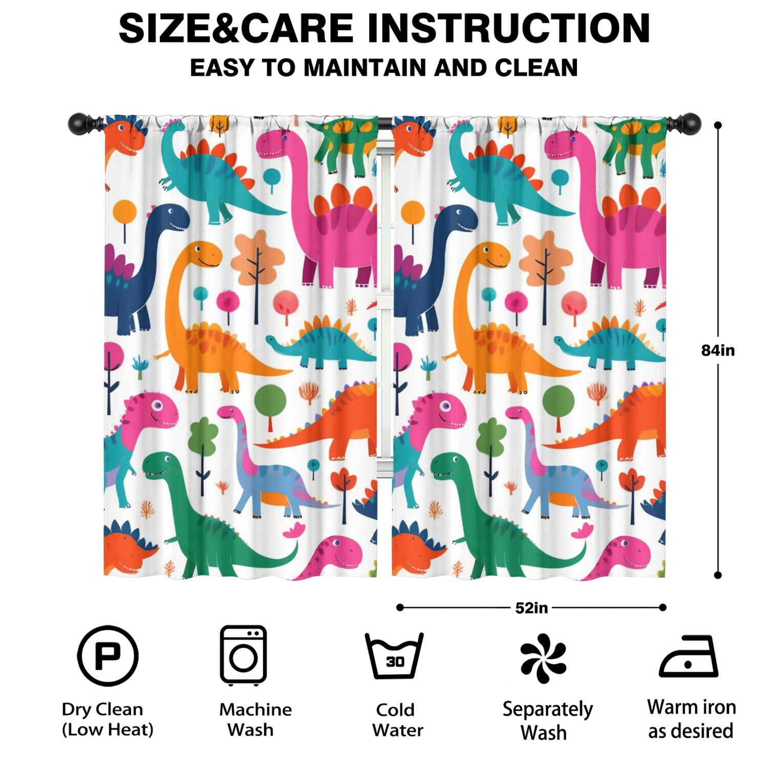 Blackout Kids Curtains,Cute Dinosaur Pattern Childrens Insulated Curtains Set Of 2,Bedroom Essentials,Toddler Room Decor 52x84in(132x213cm)