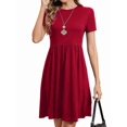 thumbnail image 4 of Women'S Short Sleeve Summer Dress Pleated Loose Swing Knee Length Dresses with Pockets Red XXL, 4 of 9