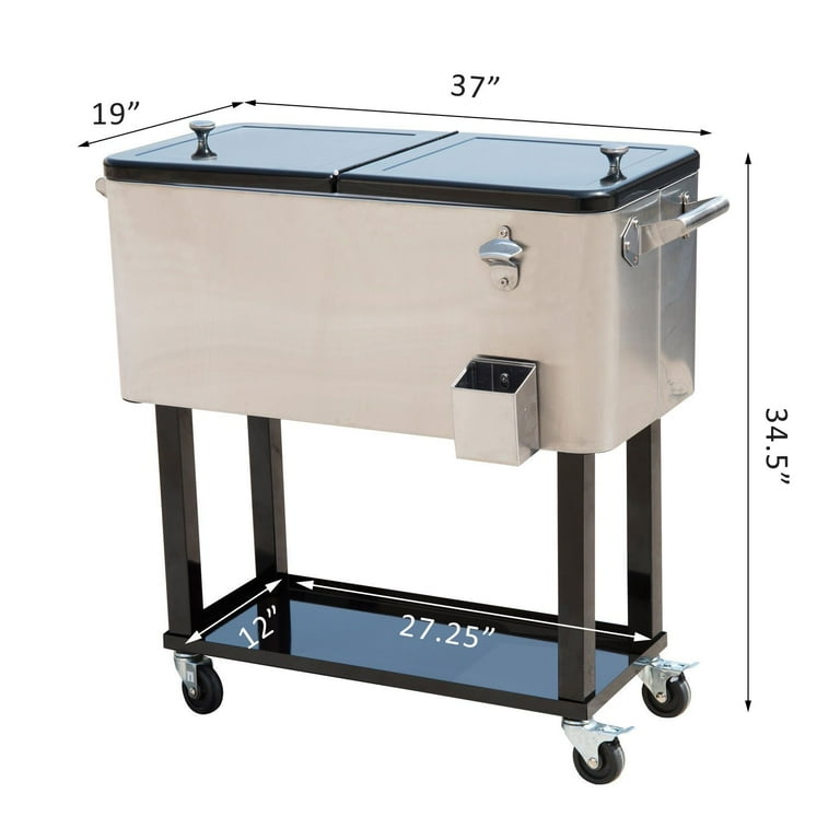 Anself 80 QT Rolling Ice Chest Portable Patio Party Drink Cooler