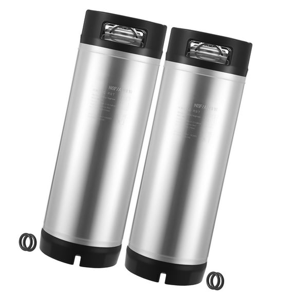 KFFKFF 5 Gallon Ball Lock Keg, Stainless Steel Cold Brew Kegs with Dual Rubber Handles & Durable Rubber Base, Brewing Equipment for Home Brewing and Parties, Set of 2