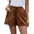 thumbnail image 2 of Resicozy Women Casual Linen Shorts Drawstring Comfy Elastic Waist Shorts Summer Pull On Short with Pockets Brown XL, 2 of 7