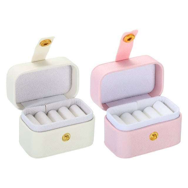 Unique Bargains Velvet Ring Box, 2 Pack 4 Slots Travel Ring Box Jewelry Holder Portable Mini Jewelry Case for Rings, White Pink