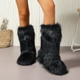 thumbnail image 6 of Lovzfmll Women's Faux fur Boots, Low Heel Furry Fluffy Snow Mid-Calf Boots, Fur Lined Warm Winter Comfort Outdoor Flat Shoes, 8.5, Black, 6 of 9