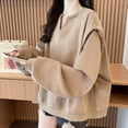 thumbnail image 3 of Lopecy-Sta Women's Casual Long Sleeve V-Neck Sweatshirt, Polyester Loose Oversized Solid Color Fashion Pullover Top Khaki 3XL, 3 of 5