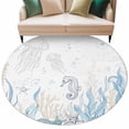 thumbnail image 6 of Seahorse Coastal Round Rug 8ft Washable Circle Rugs Non Slip Summer Beach Ocean Nautical Coral Large Area Rug Indoor Floor Carpet for Bedroom Kitchen Living Room Home Office Dining Room Nursery, 6 of 8