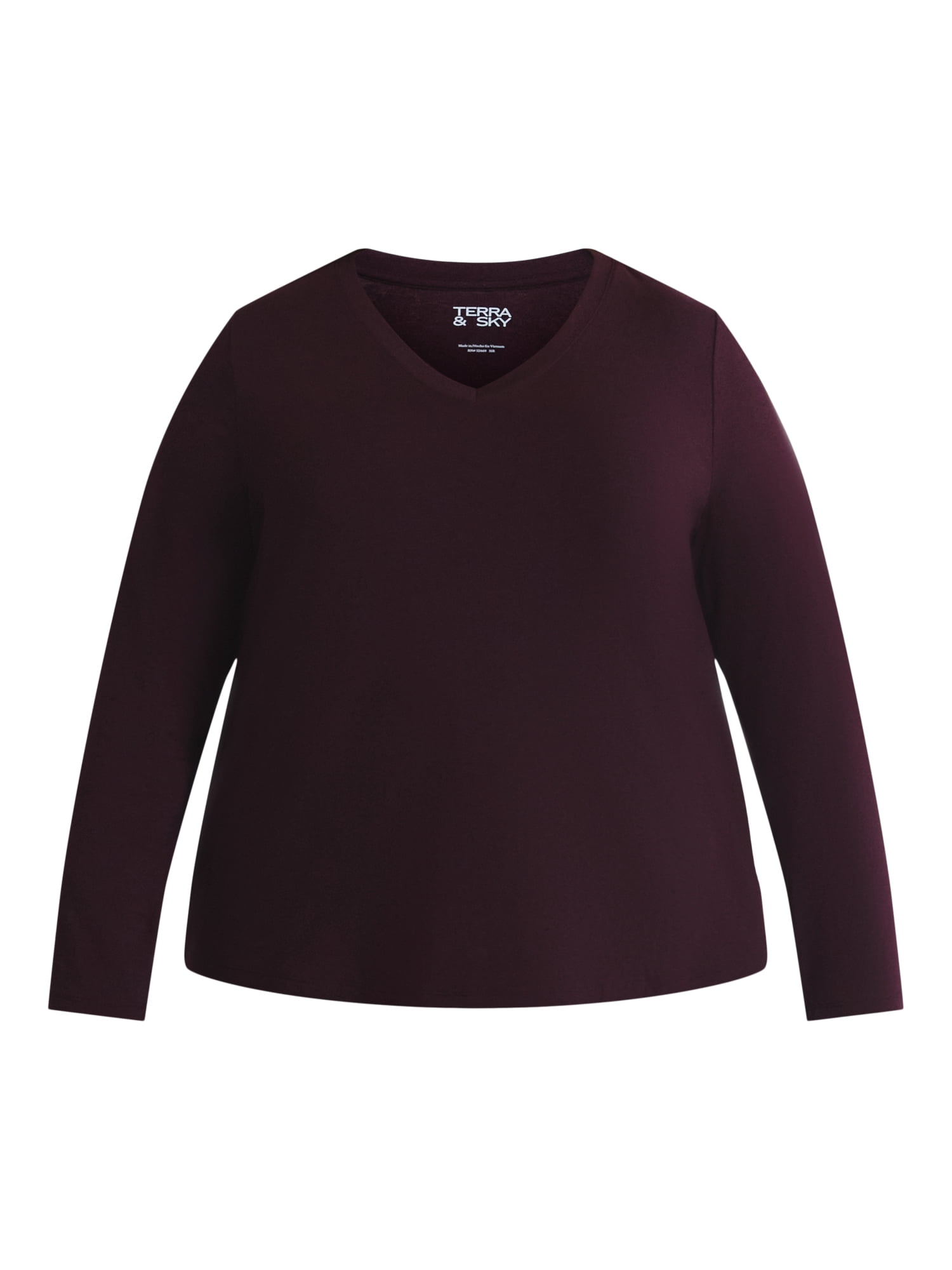 Terra & Sky Women's Plus Size Long Sleeve V-Neck Tee, Sizes 0X-5X