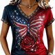 thumbnail image 4 of Camiseta de Manga Corta de la Mujer de la Moda Casual Cómoda Impresión de Manga Corta con Cuello en V, 4 of 5