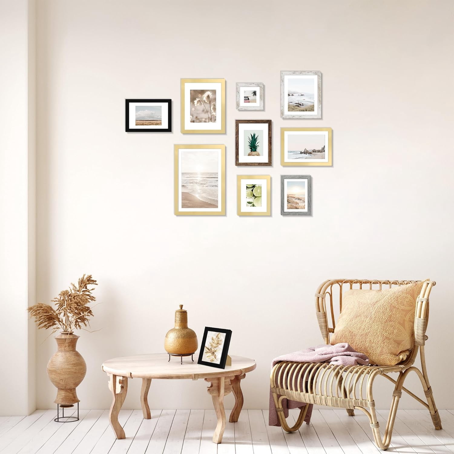 7x10 Picture Frame Set of 2, Made of Real Glass and Grey Wooden Frame - Display 5.5 x 8.5 Diploma Frame with Mat or 7x10 Without Mat, 7 by 10 Photo for Wall or Tabletop