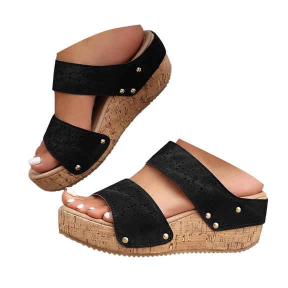 IUJSOY Platform Sandals Women Comfortable Cork Wedge Heels Dress Shoes Flower Hollow out Slippers