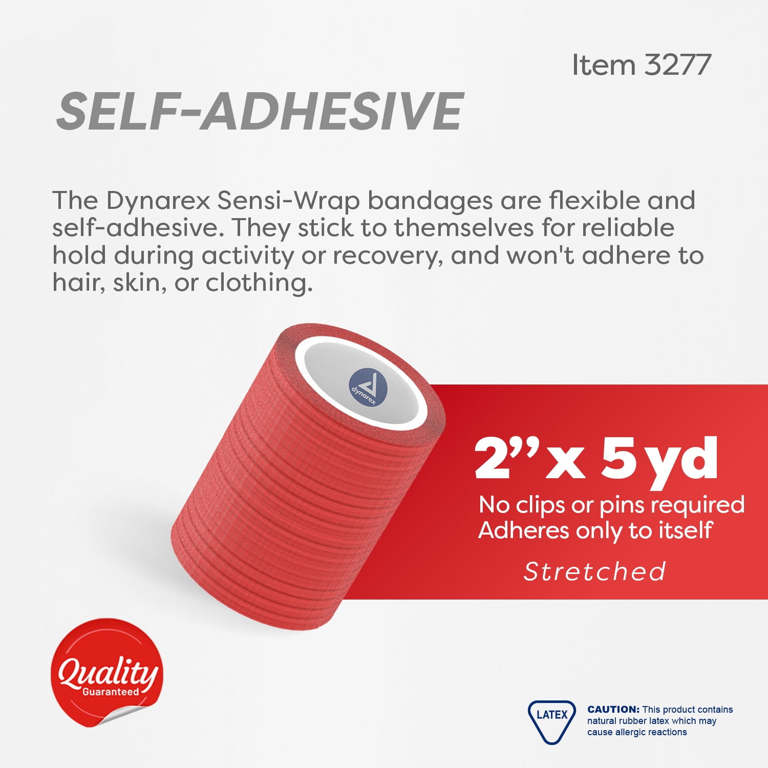 Dynarex Sensi-Wrap Self-Adhesive Bandages, 36-Pack, 2" x 5 yards, Red, Latex, Colored Elastic Cohesive Athletic Tape, Tattoo Grip & Vet Wrap
