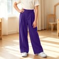 thumbnail image 7 of Bloomae Girls Wide Leg Uniform Pants Kids Button Elastic High Waist Front Pleated Dress Pants Slacks with Pockets Trendy Cozy Travel Vacation Trousers, 7 of 7