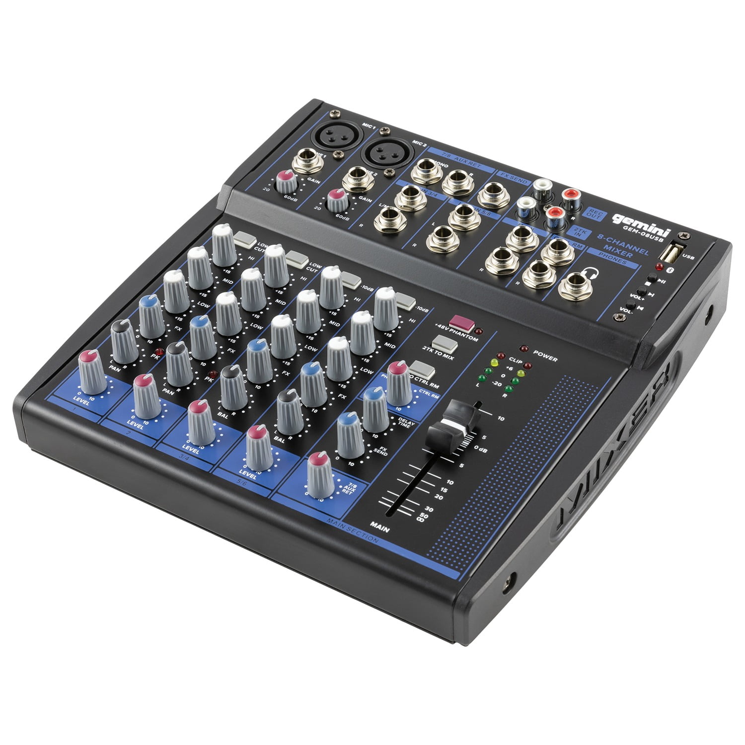 Gemini Compact Bluetooth Audio Mixer (GEM-08USB, 8 Channels) & DJX-500 Over-Ear Professional DJ Headphones, Black and Silver & GMU-M100 UHF Single Wireless Microphone System, 843631170915