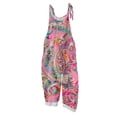 thumbnail image 2 of Women's Boho Floral Patchwork Overalls Loose Fit Linen Blend Bib Jumpsuit for Summer & Gardening Pink S, 2 of 6