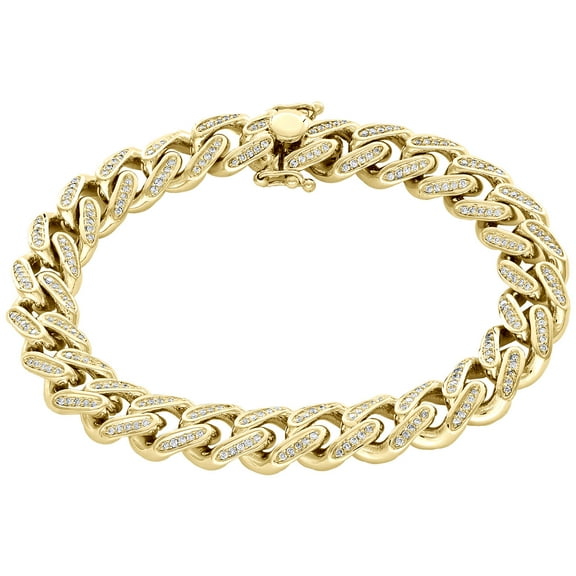 10K Yellow Gold 11.35mm Solid Miami Cuban Link Diamond Bracelet 8.50" | 2.10 CT.
