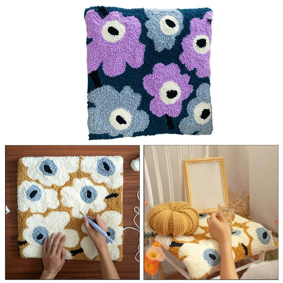 serony Throw Pillow Cover Kit Printed Board Cross Stitches Kits Rug Punch Needle Set Materials Yarns Throw Blue Purple Flower