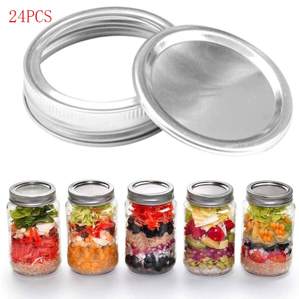 BPA Free Dent Proof Pack of 24 Canning Lids Leak Proof 86mm Diameter Stainless Steel Anti Rust Mason Jar Lids Wide Mouth Mason Jar Lids for Water Bath Canning P&H Co Air Tight Seal
