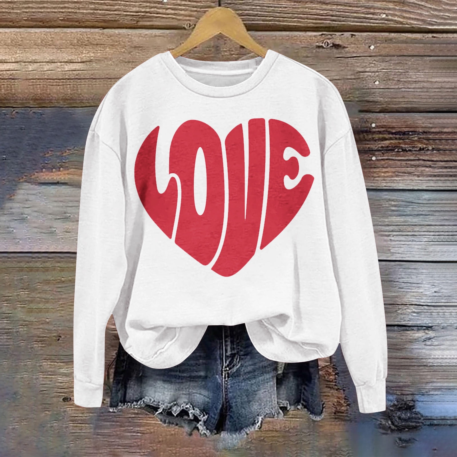 Pull De Saint-Valentin Pour Femme - Motif D'amour Classique - Sweatshirt à Manches Longues - Col Rond - Printemps - Automne - Hiver - Mignon Cœur Imprimé - Pull Pour La Saint-Valentin