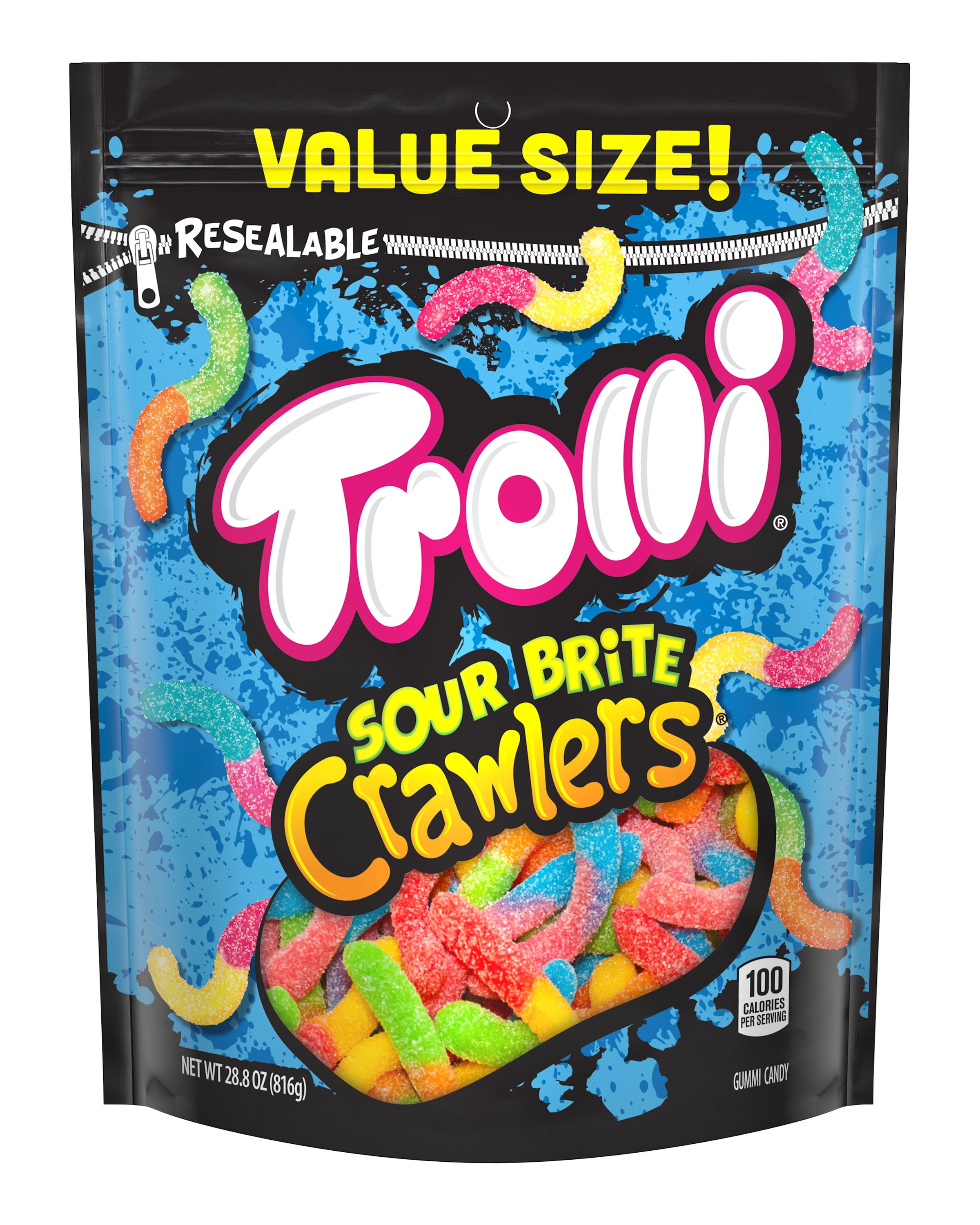 Trolli Sour Brite Crawlers Gummy Worms Bag, 28.8 Oz