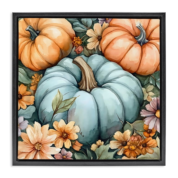 Stupell Industries Shabby Chic Three Pumpkins & Florals Black Floating Frame Canvas Art, 18 x 18, by Creative Studio