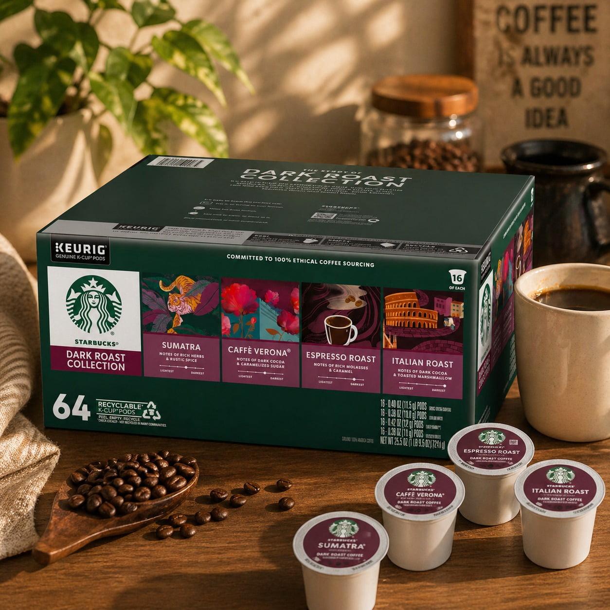 Starbucks, Coffee Caffe Verona Dark Roast K-Cup Pod, 72 Count