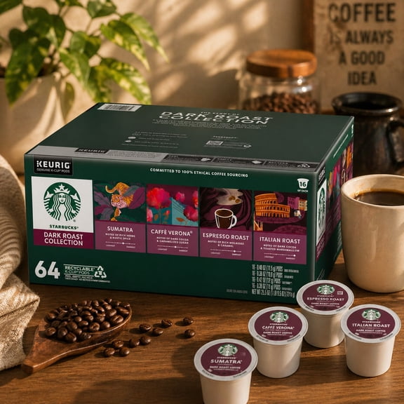 Starbucks Dark Roast Variety Pack K-Cup Pods, 64 Count, Keurig Compatible