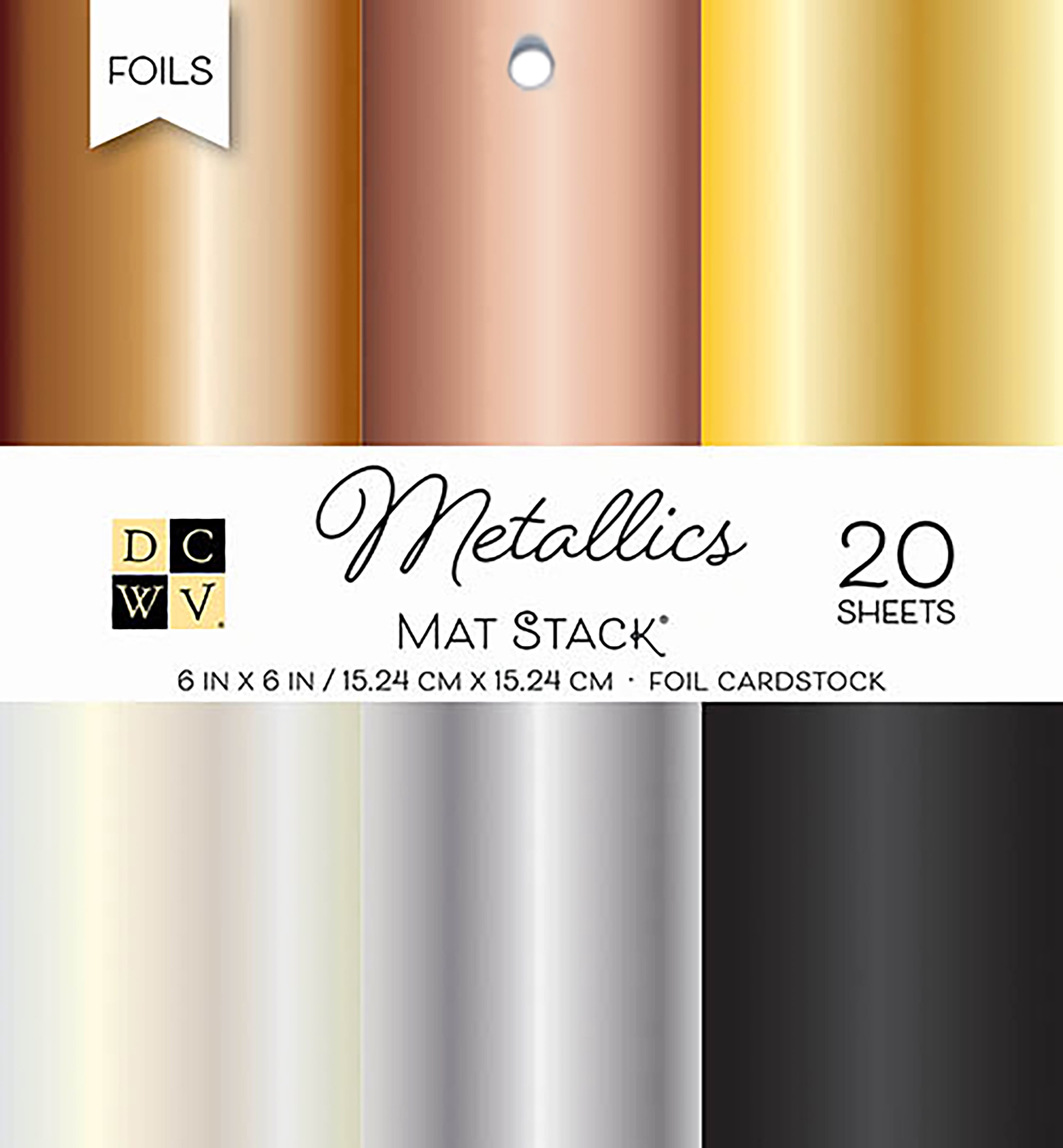 DCWV Single-Sided Cardstock Stack 6'X6' 20/Pkg-Metallics Foil Solid