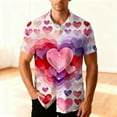 thumbnail image 2 of Men's Valentine's Day T-Shirt Hear Printed Summer Beach Casual Short Sleeve Button Down Lapel Shirts,Valentine's Day Gift for Him Pink, 2 of 6