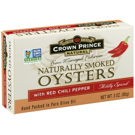 (2 Pack) Crown Prince Natural Smoked Oysters With Red Chili Pepper, 3