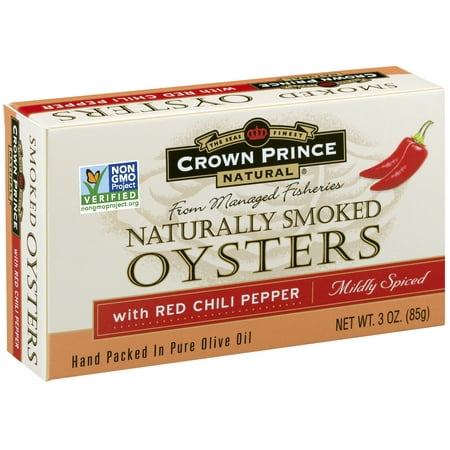 - (2 Pack) Crown Prince Natural Smoked Oysters With Red Chili Pepper, 3 oz